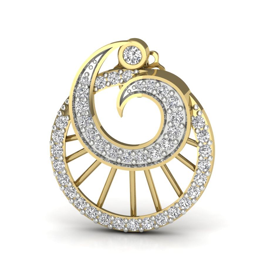 Round Design Diamond Yellow Gold Earring