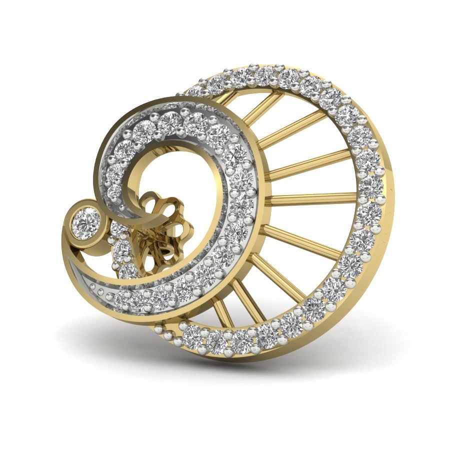 Round Design Diamond Yellow Gold Earring
