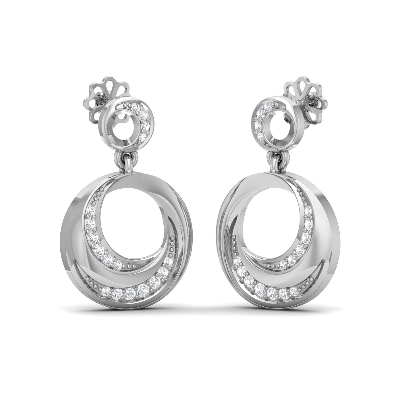 White Gold Duo Circle Twisted Earrings For Women