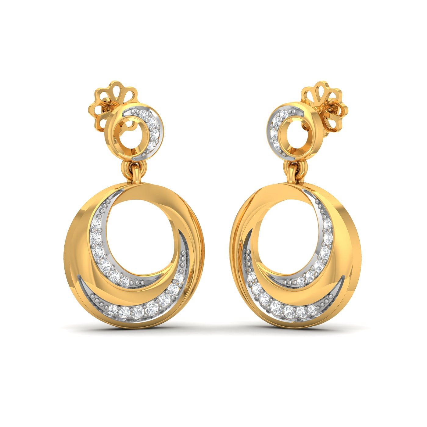 Yellow Gold Duo Circle Twisted Earrings For Women