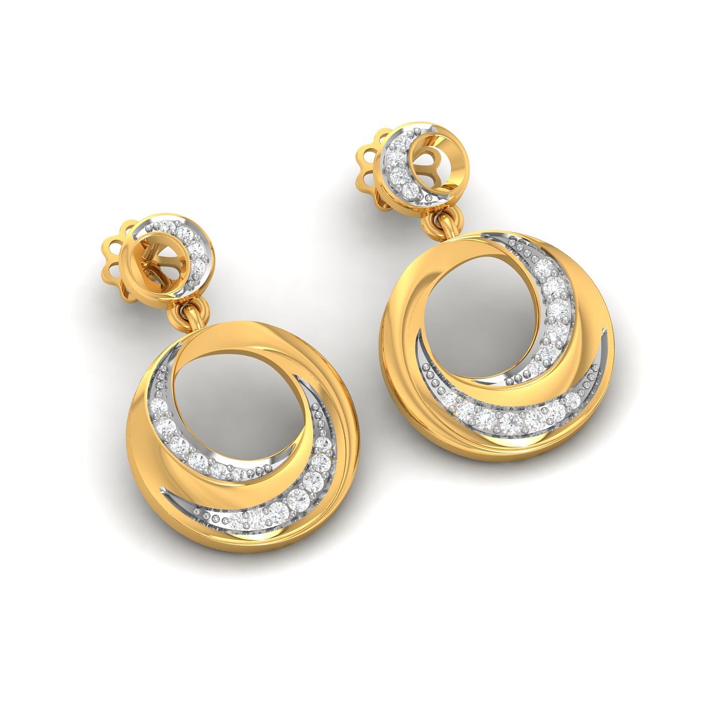 Yellow Gold Duo Circle Twisted Earrings For Women