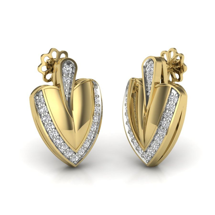 Stud earring yellow gold diamond earring for women | yellow gold stud earring
