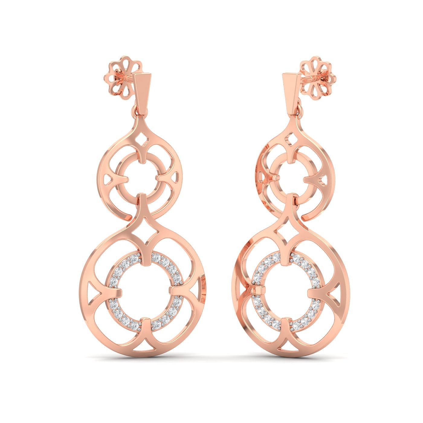 dual floral diamond earrings | floral style drop earring | floral style rose gold drop earring