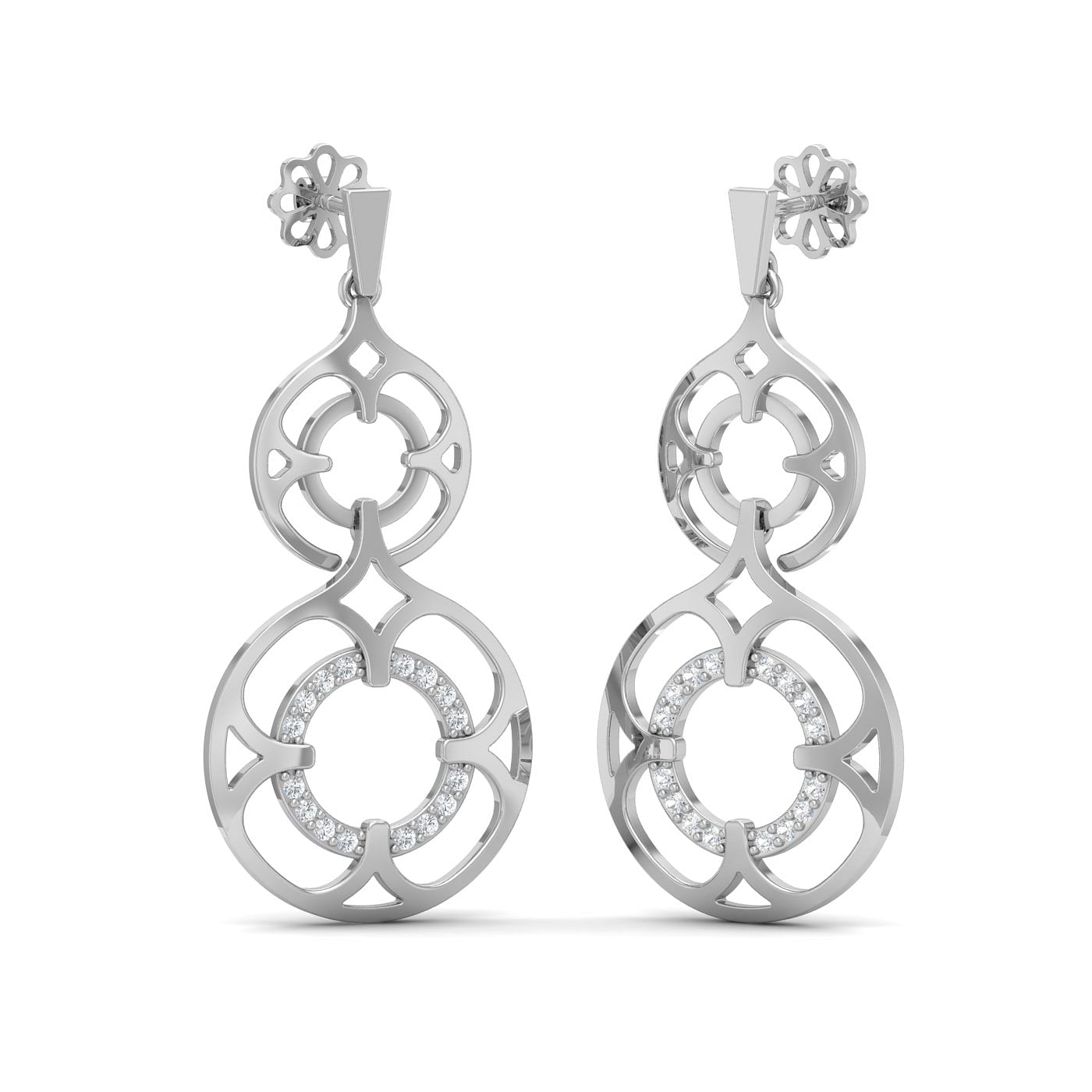 floral style white gold diamond drop earring