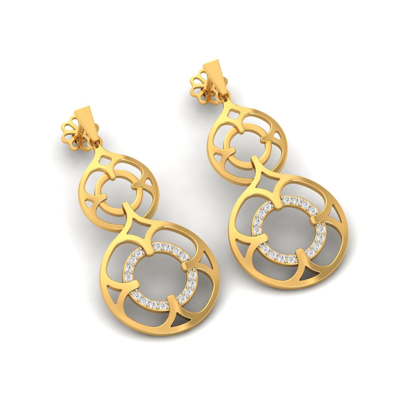 dual floral diamond earrings | floral style drop earring | floral style yellow gold drop earring
