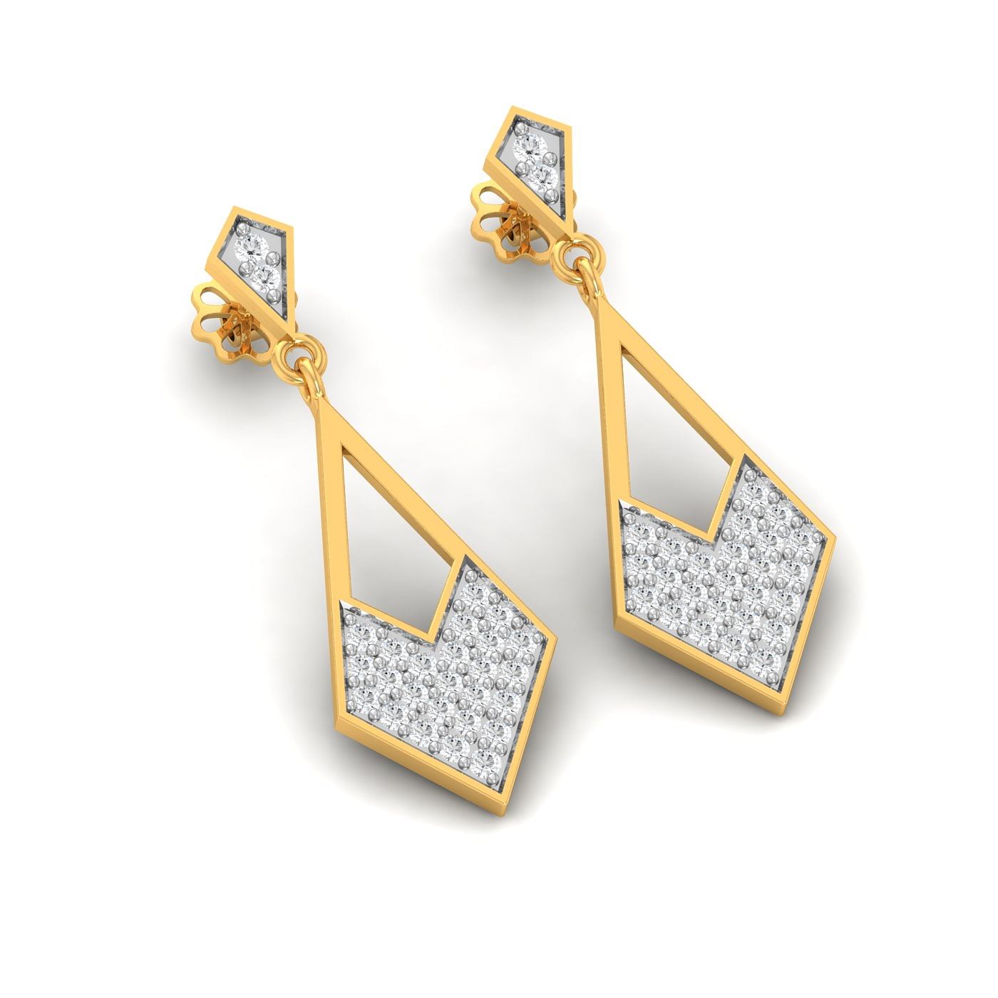 Long Drop Earring Yellow Gold Diamond Earring For Women