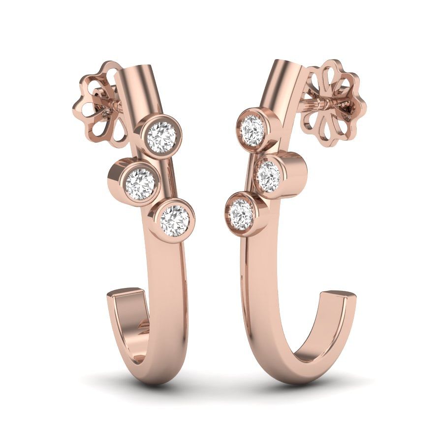 rose gold three stone diamond earrings for women