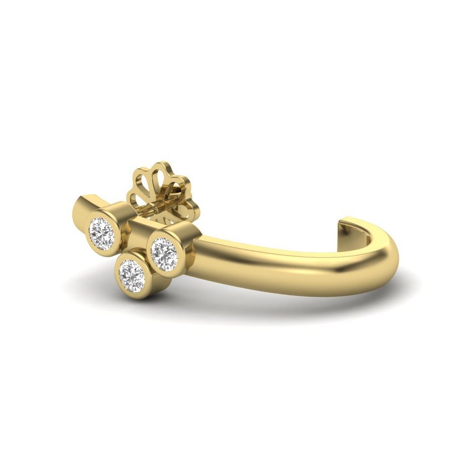 yellow gold half hoop three diamond stone earring