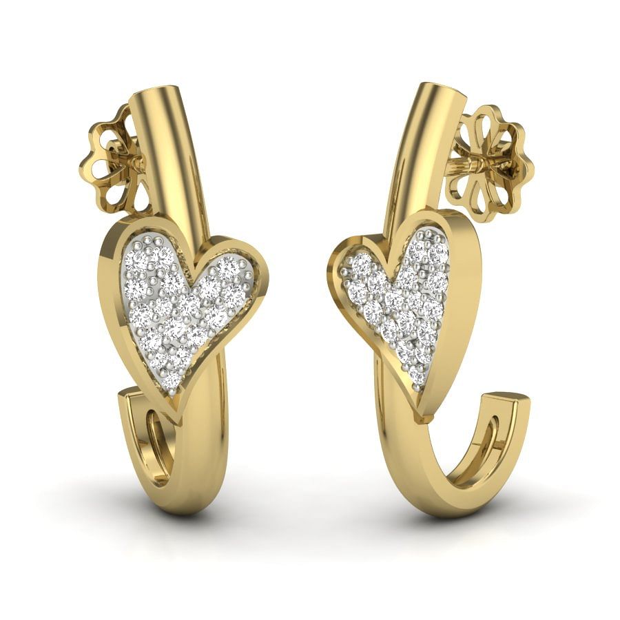 yellow gold heart shaped half hoop earrings