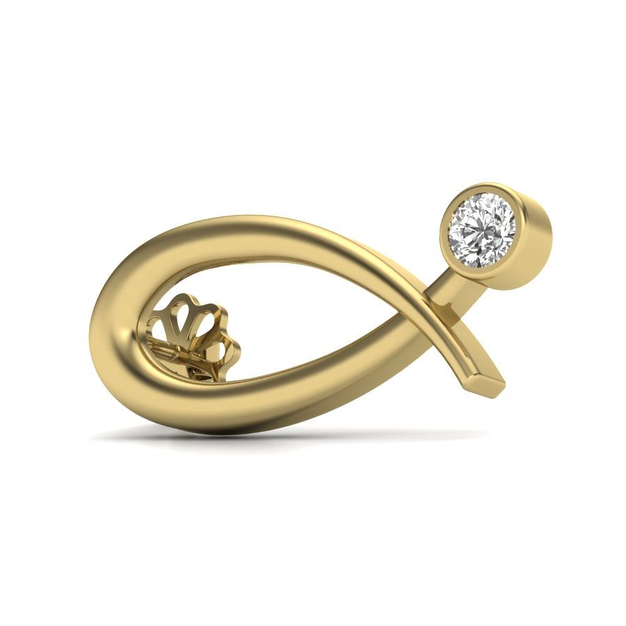 single diamond small size yellow gold earring for women
