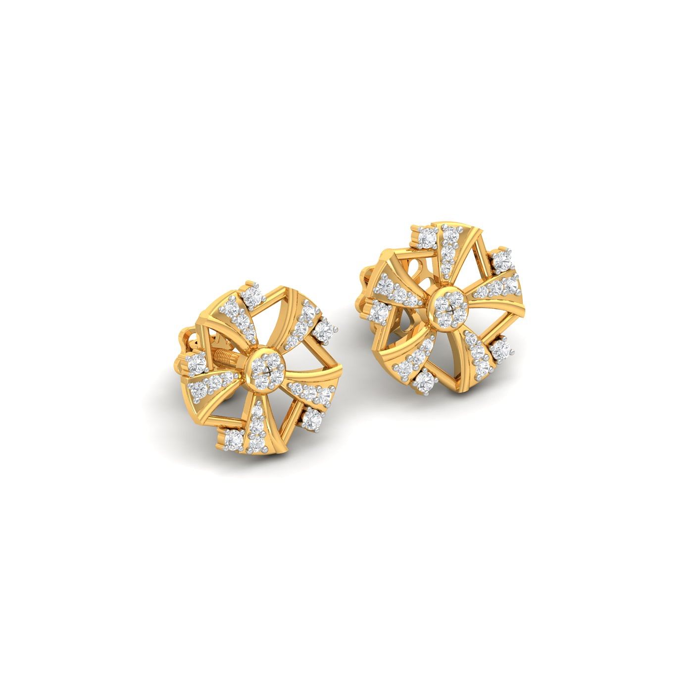 latest design flower cut diamond yellow gold earring for women