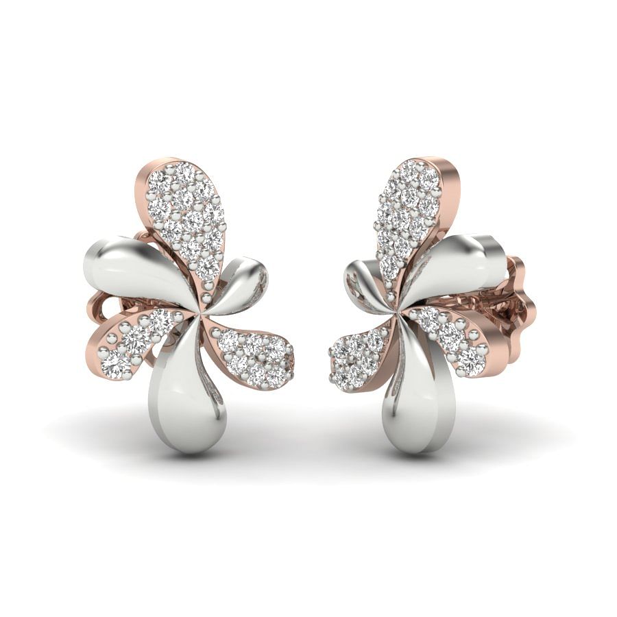delightful flower design rose gold diamond earring for women
