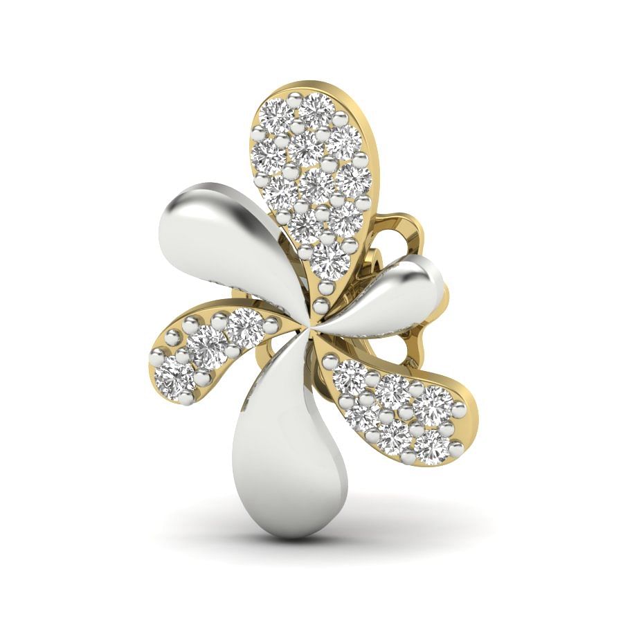 yellow gold flower design diamond earring