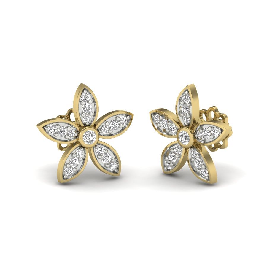 yellow gold with real diamond earring for women