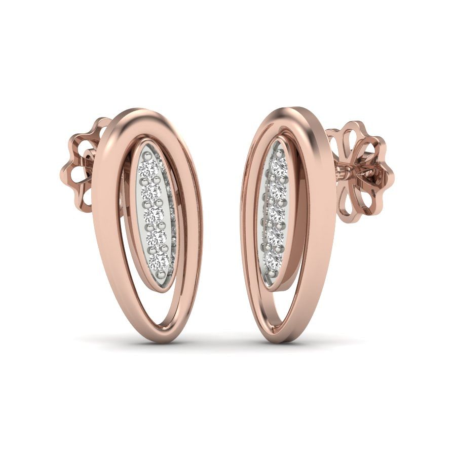 Oval style rose gold stud diamond earring for women