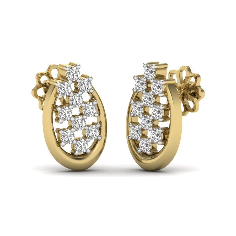 18k Yellow Gold Round Diamond Gold Earring