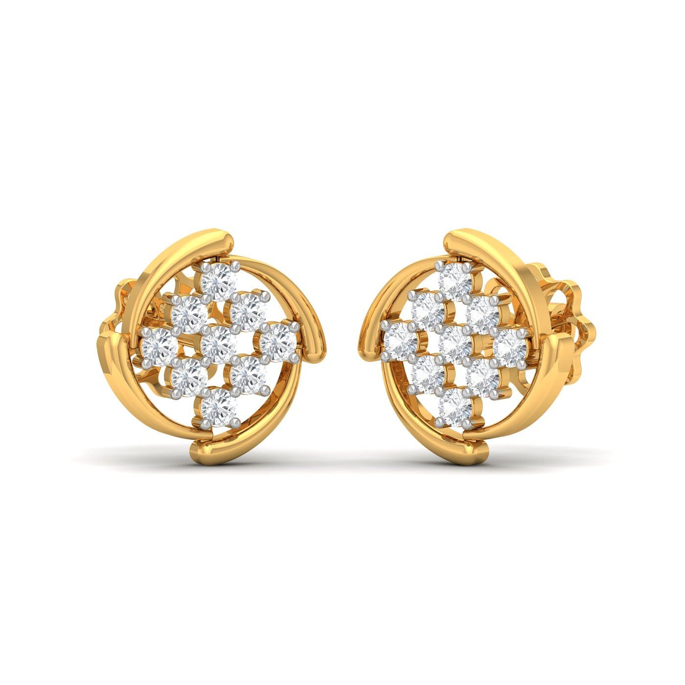 buy real diamond yellow gold stud earring set