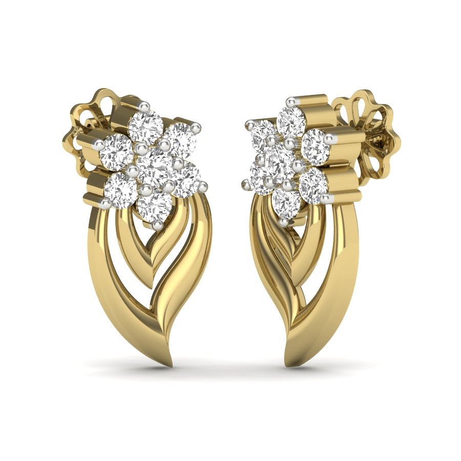 fancy style stud diamond yellow gold earring