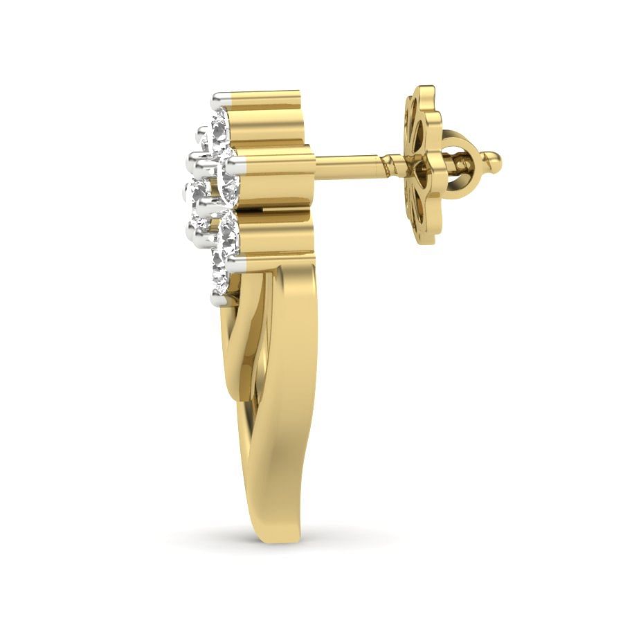 fancy style stud diamond yellow gold earring