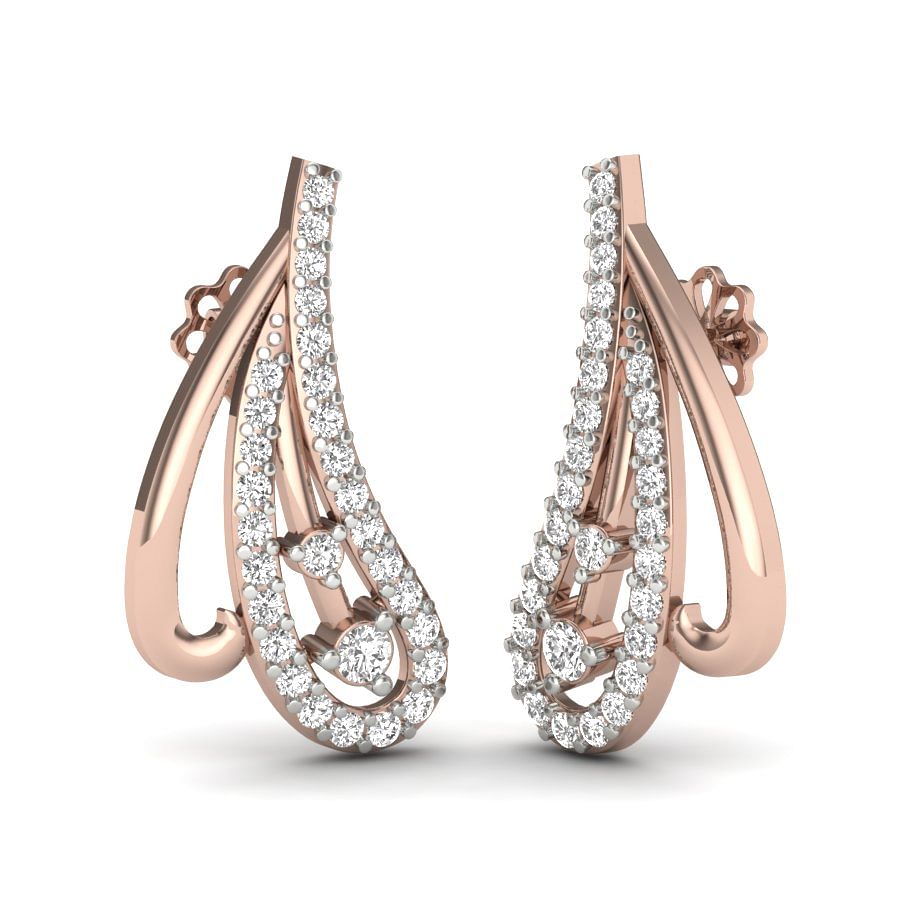Feather Design Rose Gold Stud Diamond Earring