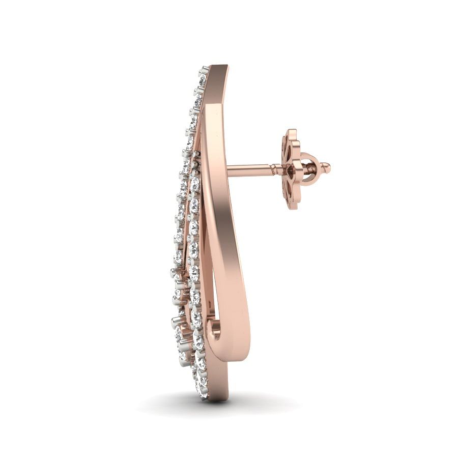 Feather Design Rose Gold Stud Diamond Earring