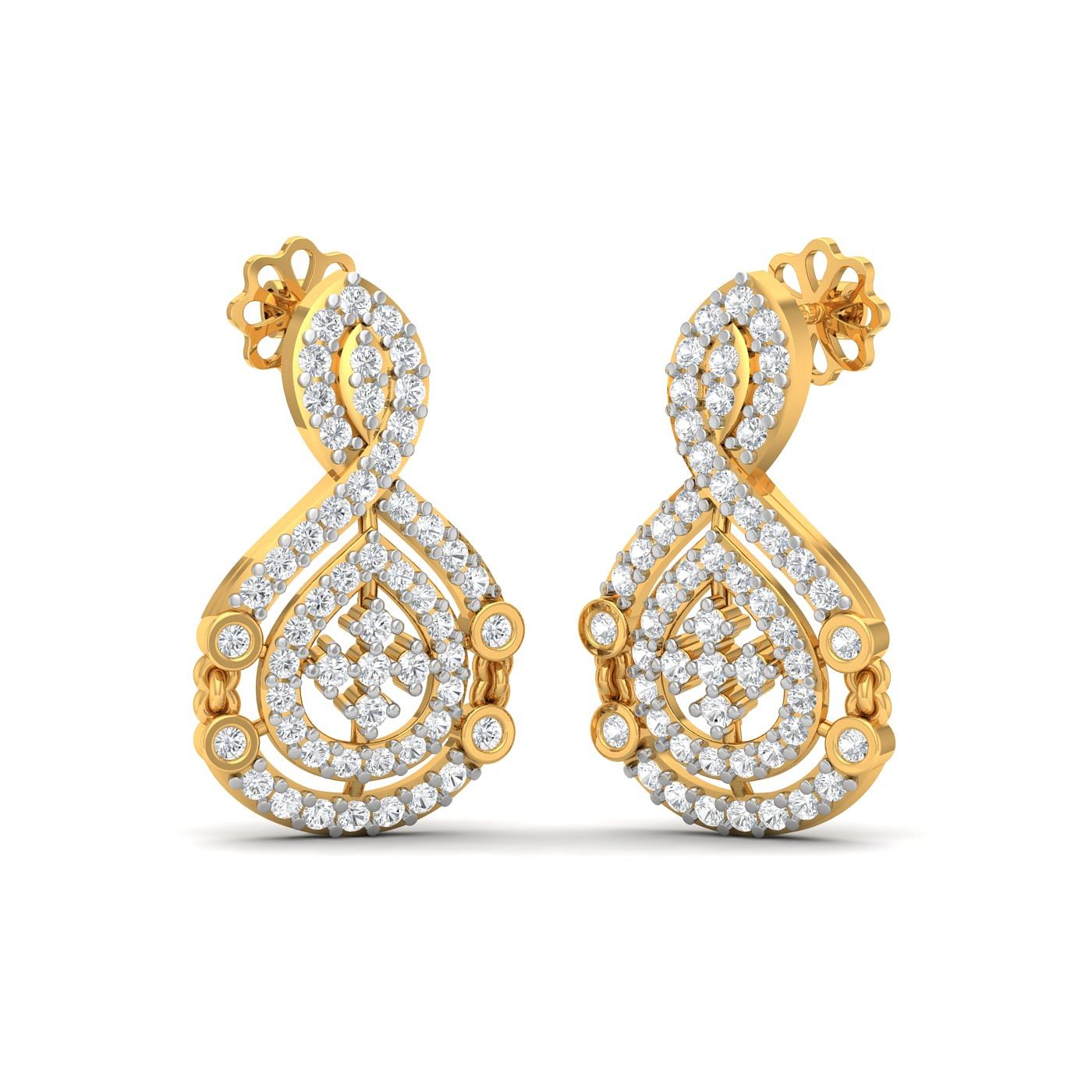 small drop diamond yellow gold earring