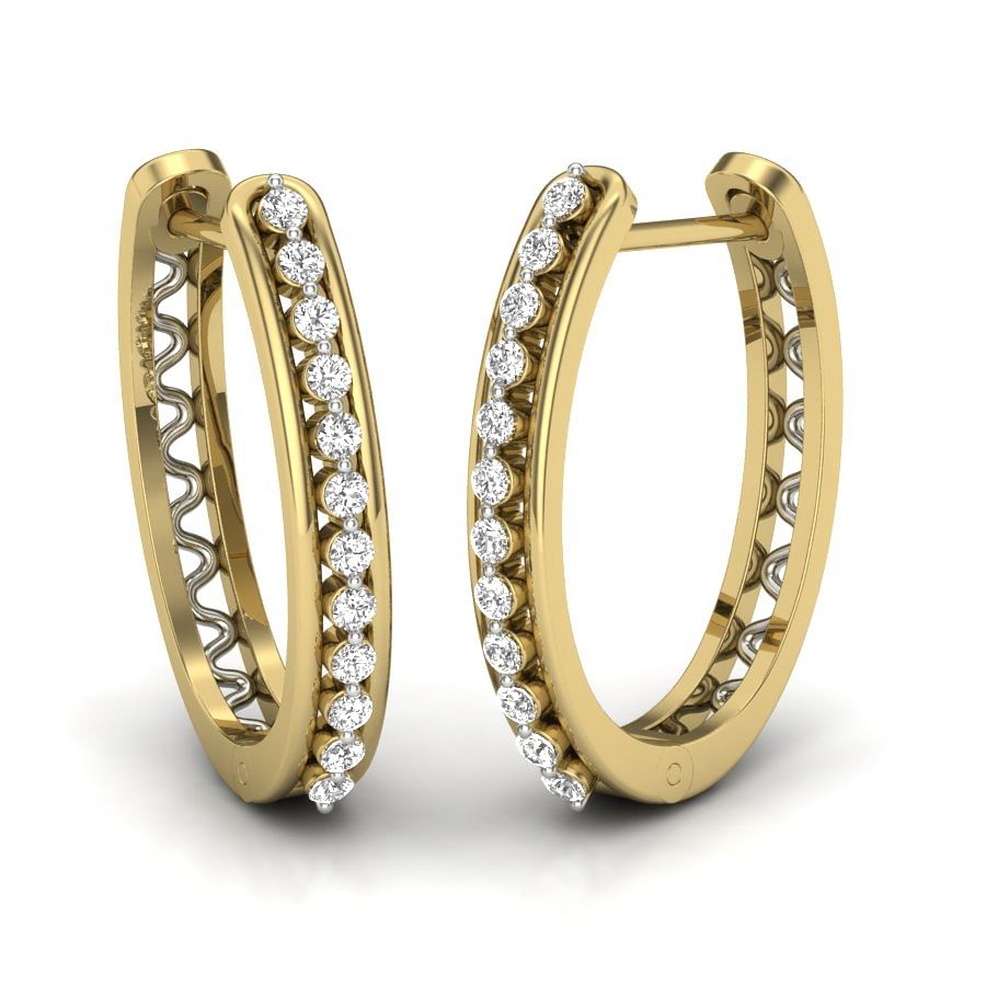 18k Yellow Gold Hoops Stud diamond earrings