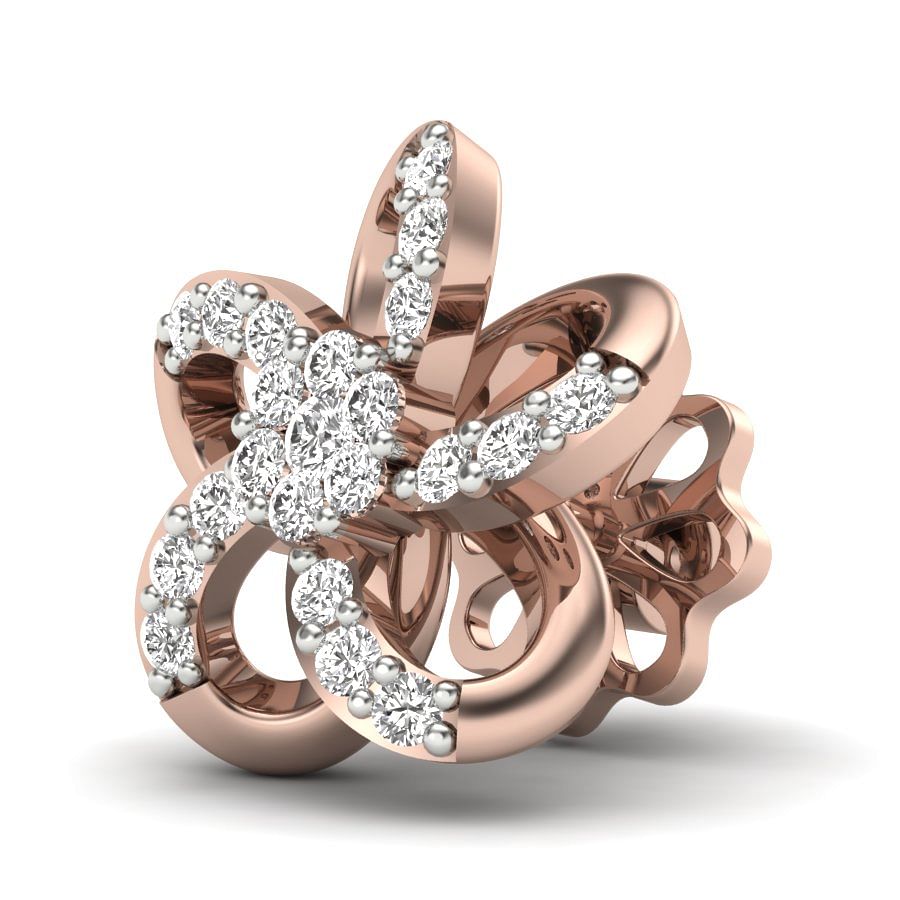Flower Design Rose Gold Diamond Earring For Women