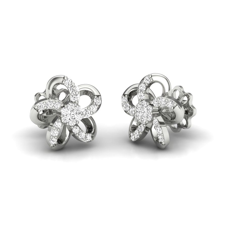 18k White Gold Flower Design Diamond Earring For Women