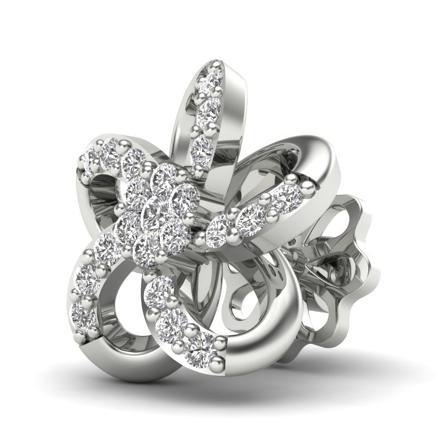 18k White Gold Flower Design Diamond Earring For Women