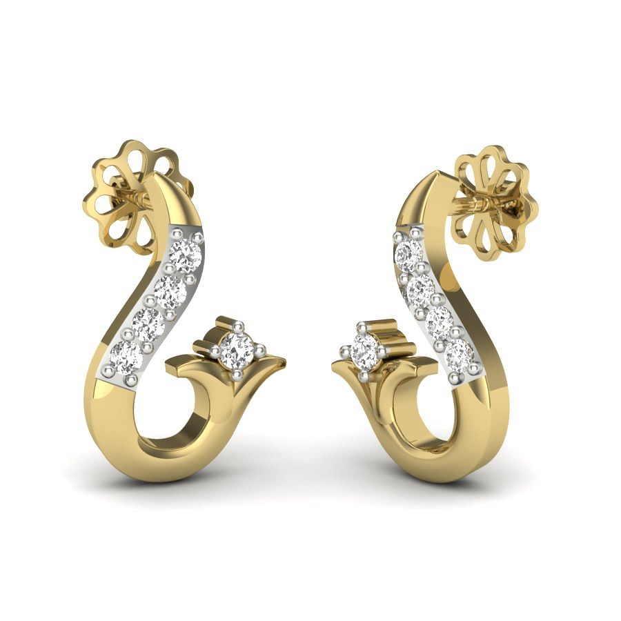 18k Yellow Gold Modern Style Diamond Earring