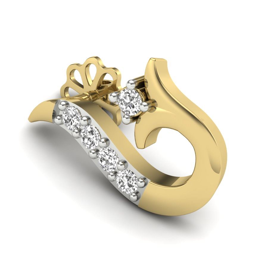 18k Yellow Gold Modern Style Diamond Earring