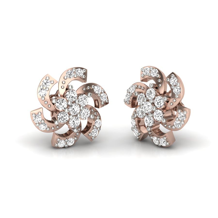 Flower Style Rose Gold Diamond Earring For Women