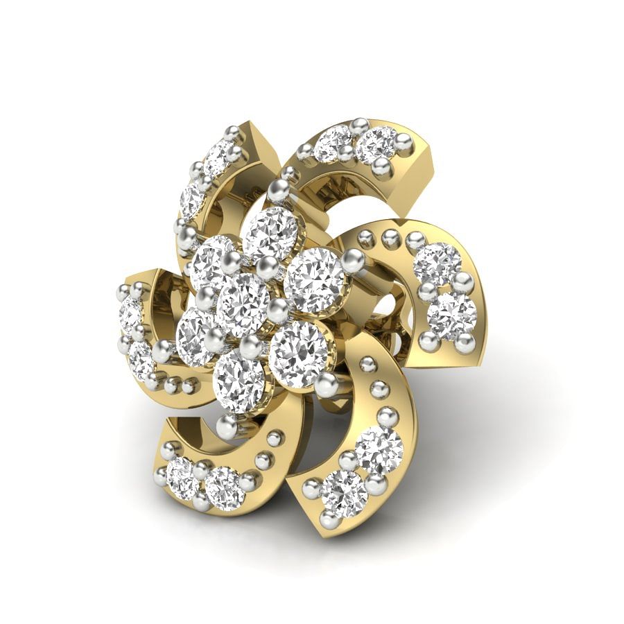 Flower Style Yellow Gold Diamond Earring For Women