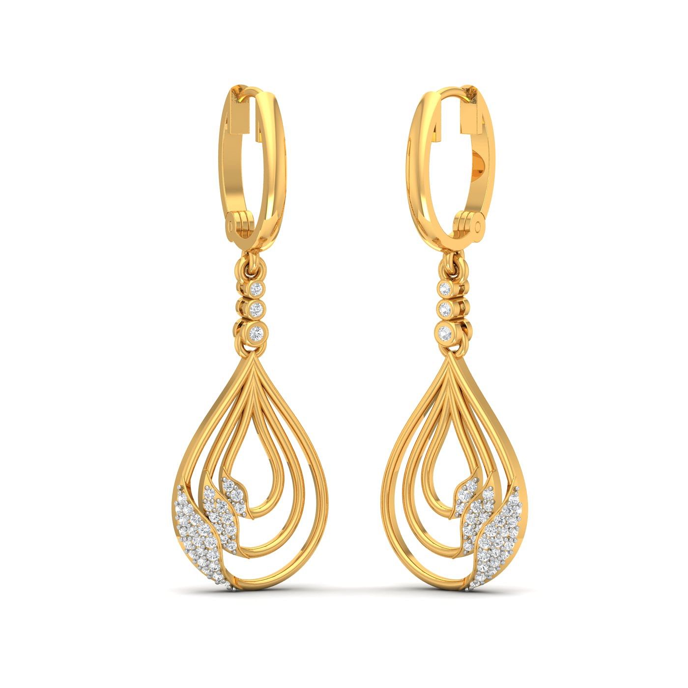yellow gold long drop earring for women