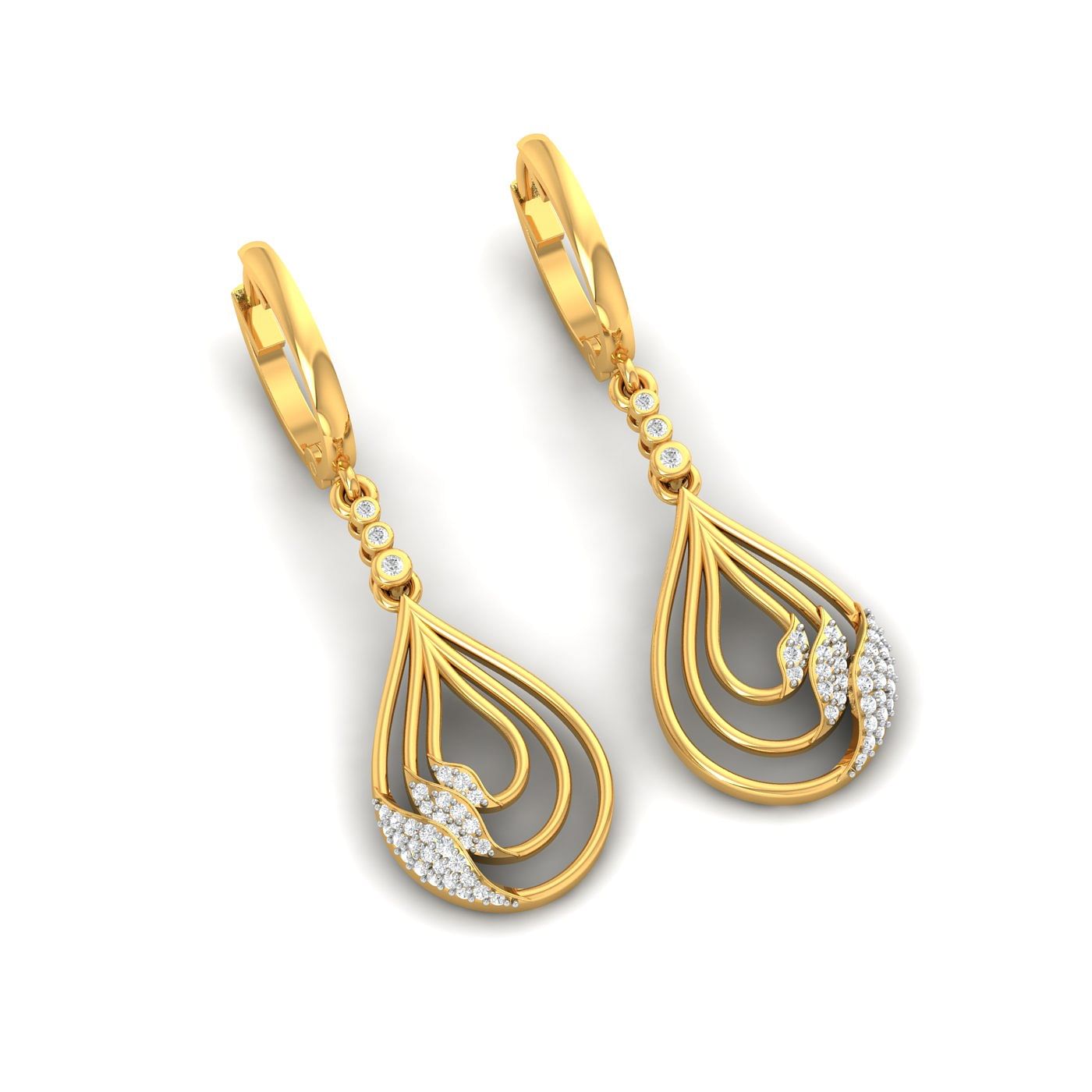 yellow gold long drop earring for women