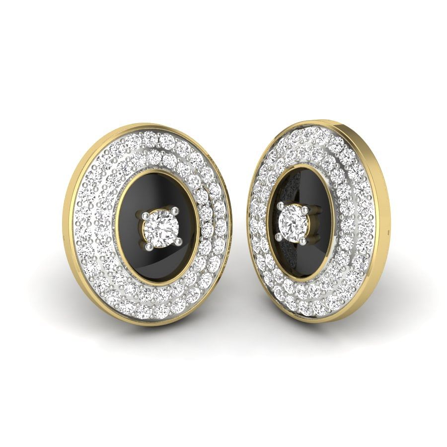 14k Yellow Gold Shield Diamond Earrings for women