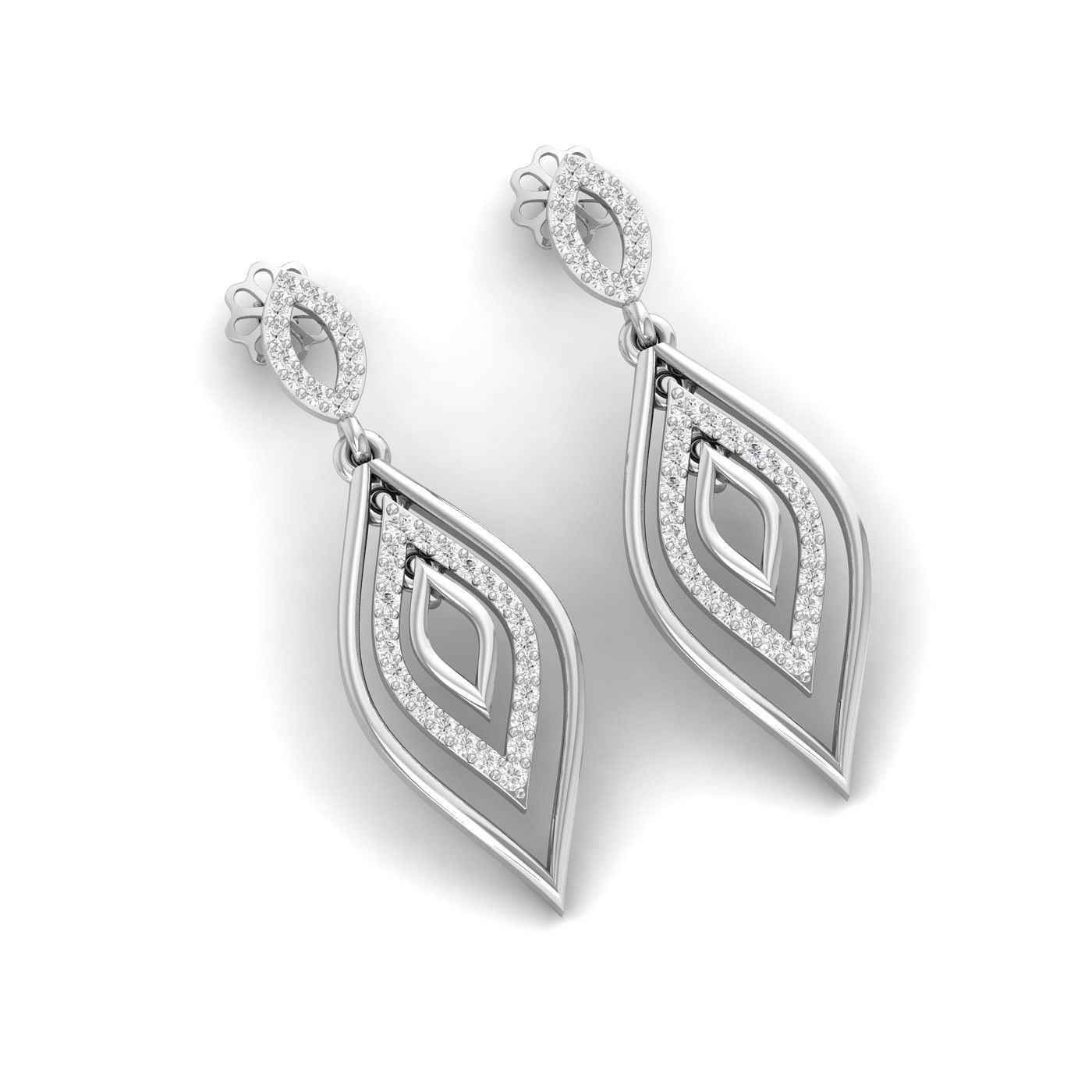 white gold long drop diamond earring for women
