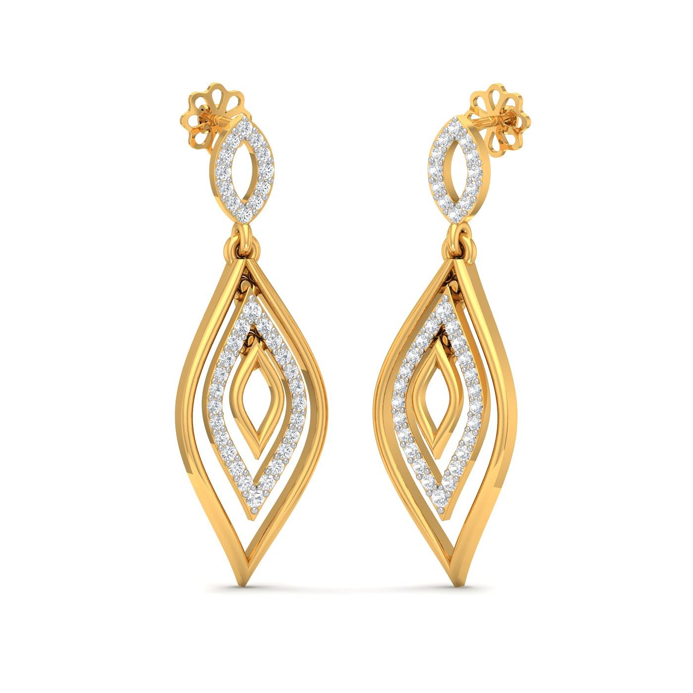 yellow gold long drop diamond earring for women