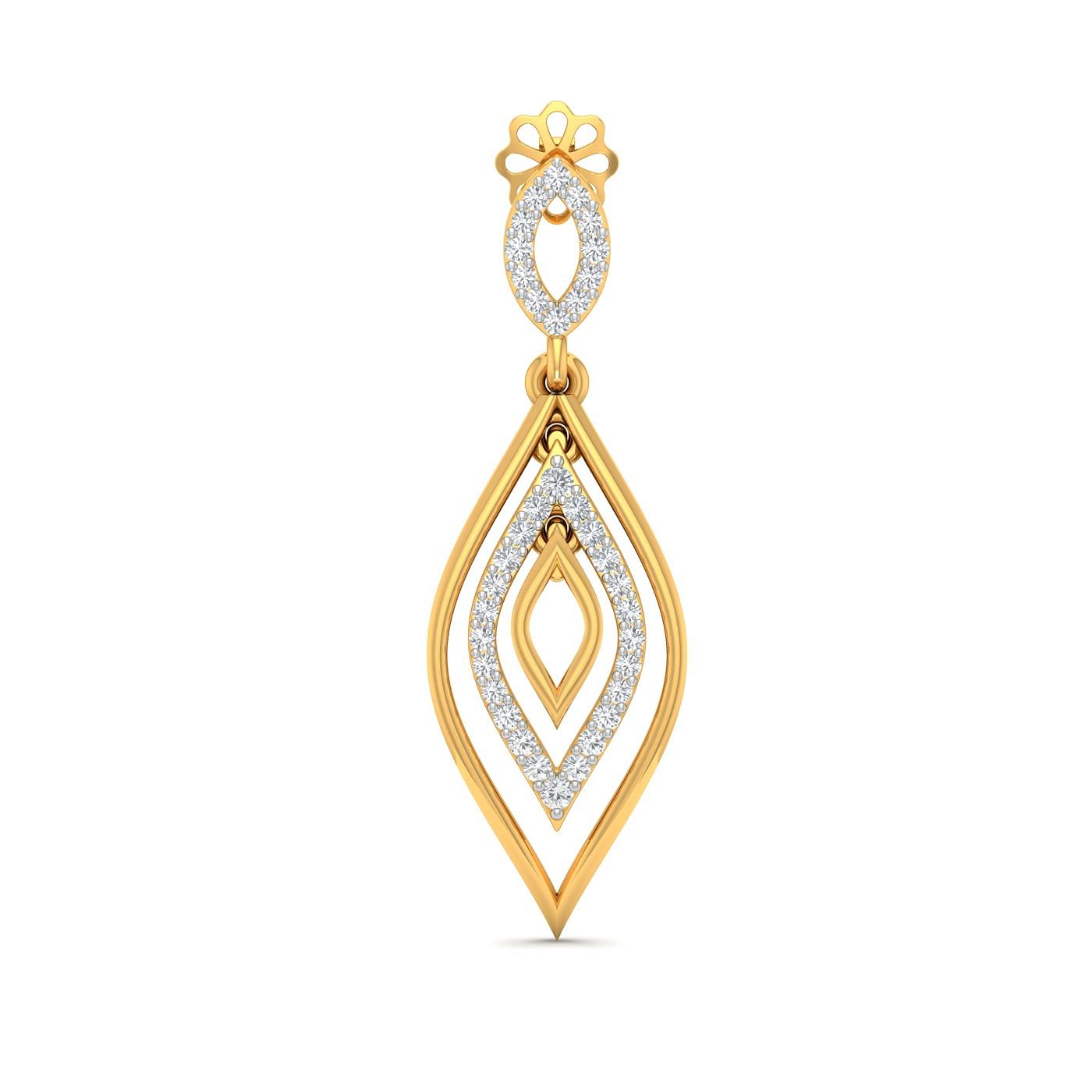 yellow gold long drop diamond earring for women