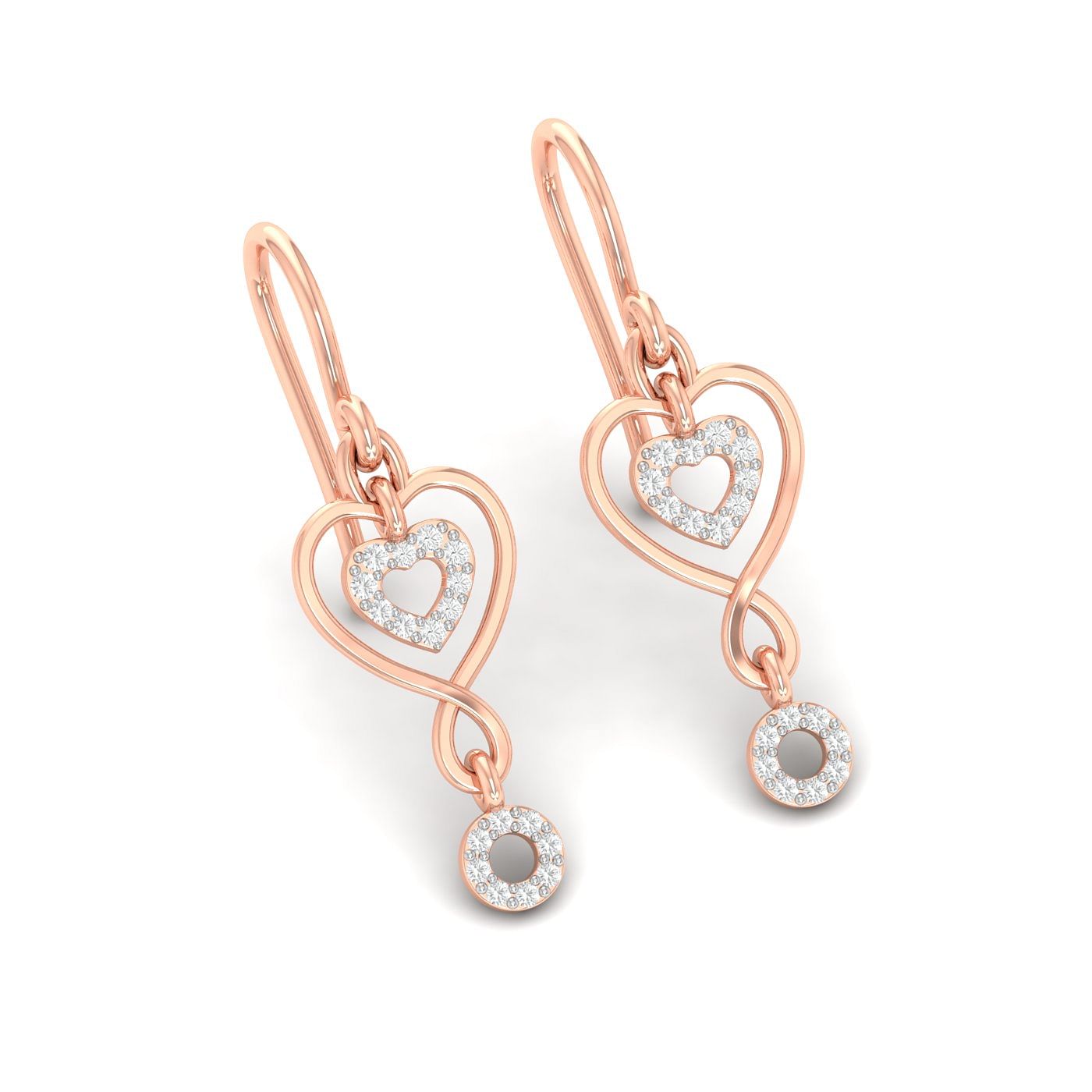 rose gold heart shaped drop earring for women
