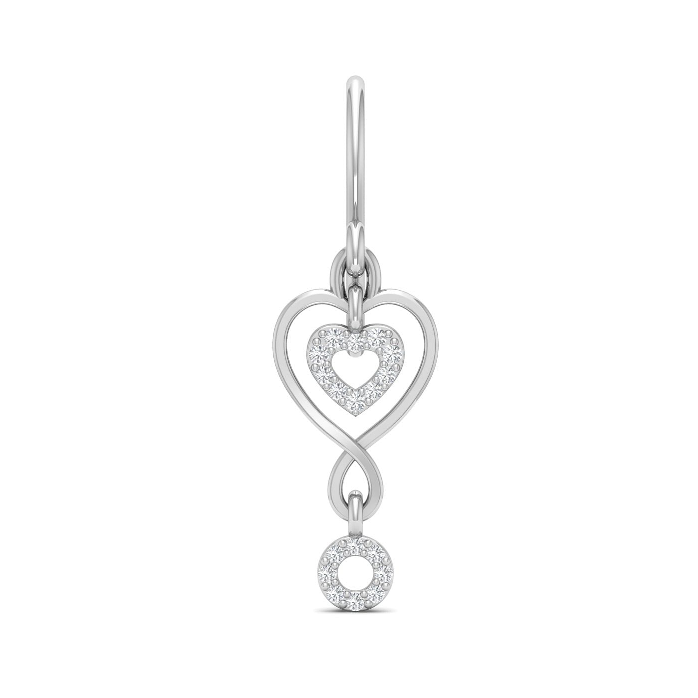 white gold heart shaped drop earring for women
