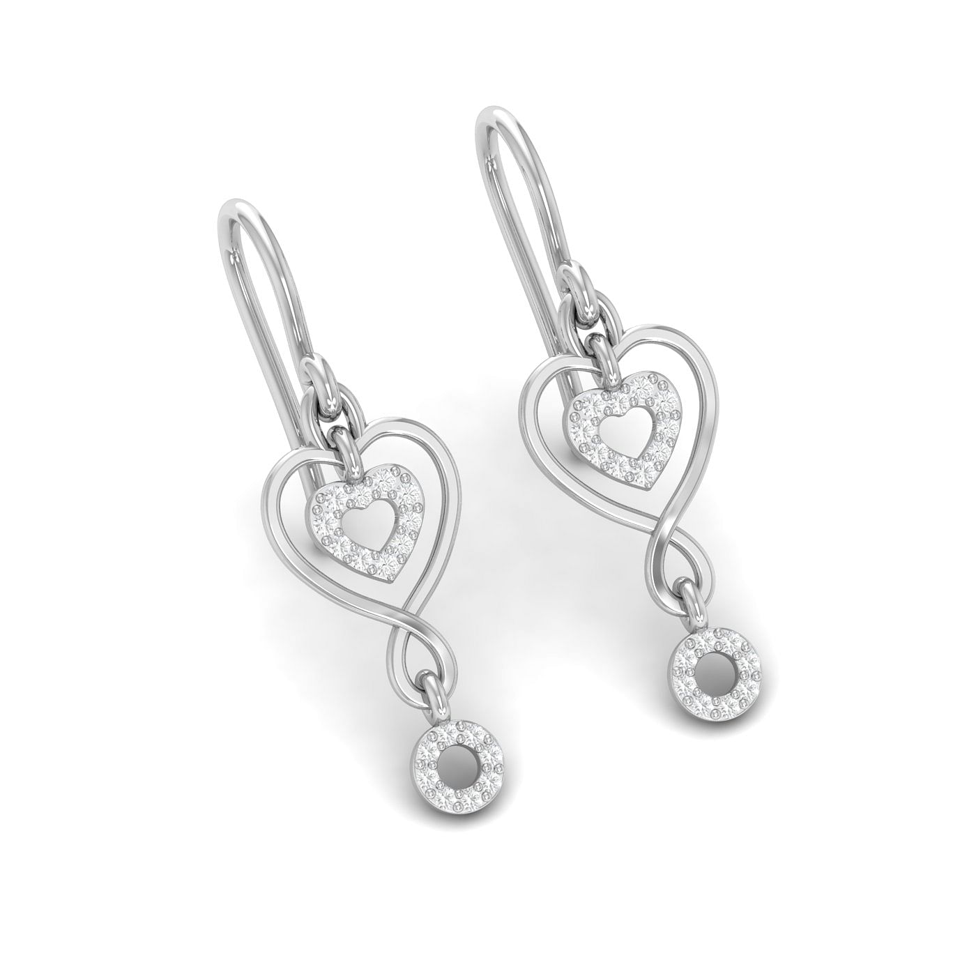 white gold heart shaped drop earring for women