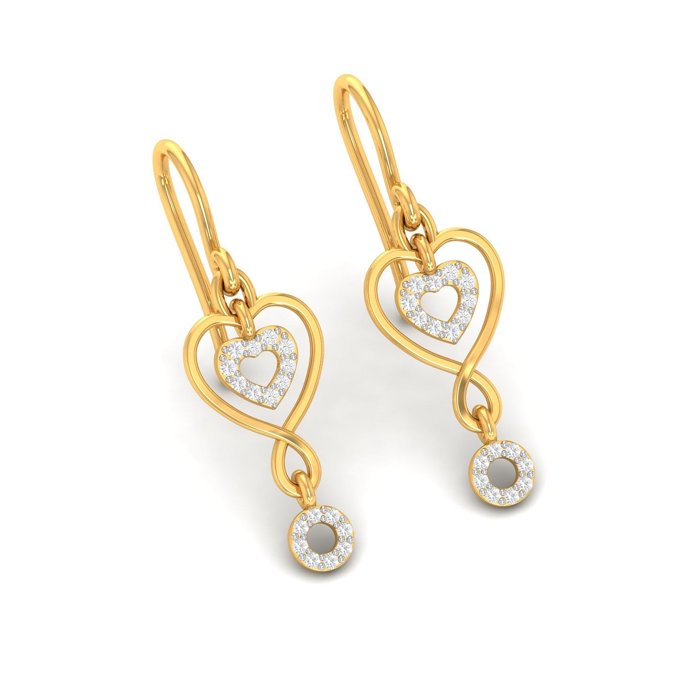 yellow gold heart shaped drop earring for women