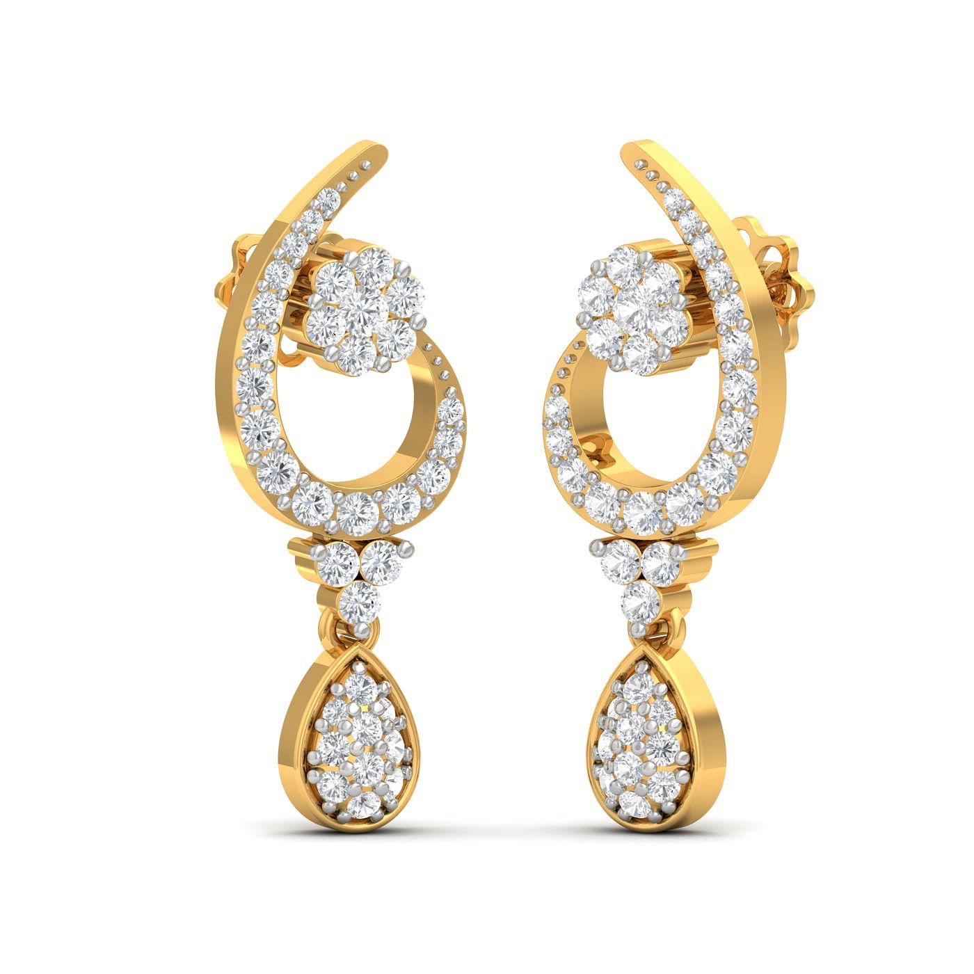 yellow gold engagement wear long drop diamond earrings