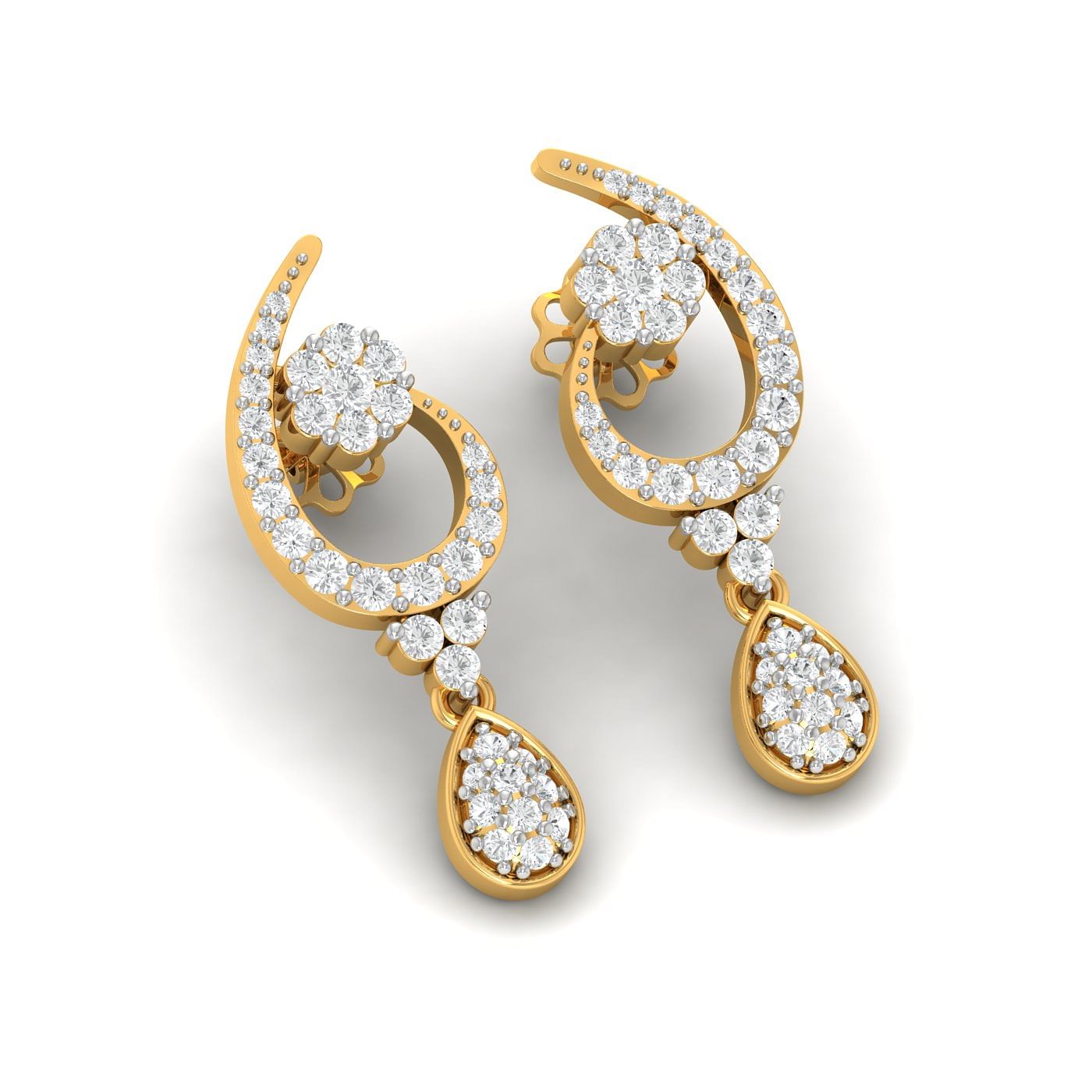 yellow gold engagement wear long drop diamond earrings