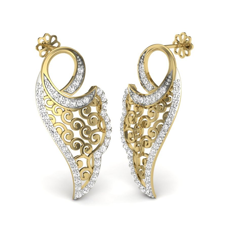 Fleur Design Heavy Diamond Yellow Gold Earring