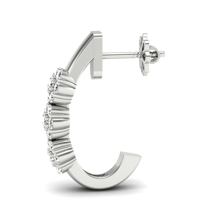 Halo Style Half Hoop White Gold Earring