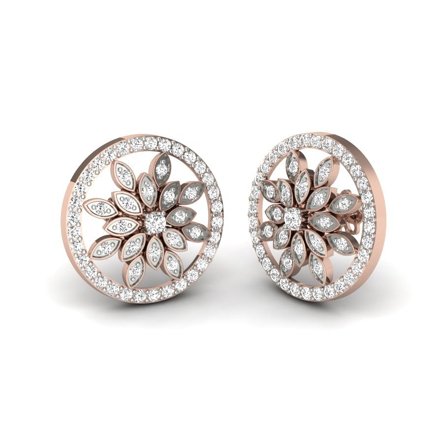 Rose Gold Petal Design Round Diamond Earring