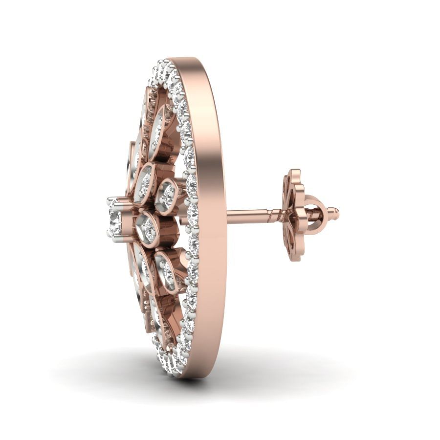 Rose Gold Petal Design Round Diamond Earring